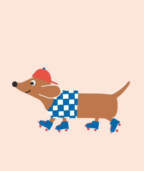 Ein illustrierter Dackel auf Rollschuhen