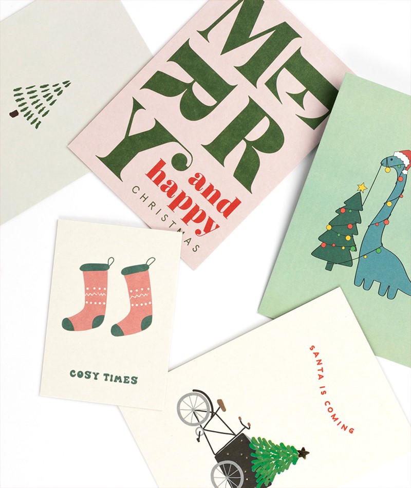 KAUF DICH GLÜCKLICH Postkarte Merry and happy Christmas