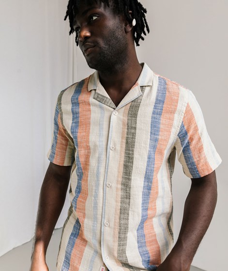 REVOLUTION Short-Sleeved Cuban Hemd gestreift