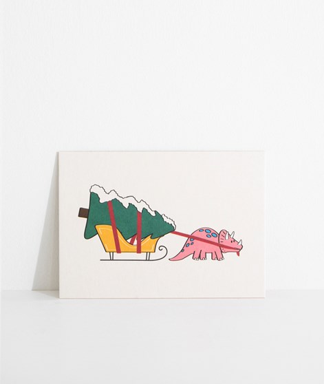 KAUF DICH GLÜCKLICH Postkarte Christmas Dinosaur Weiß