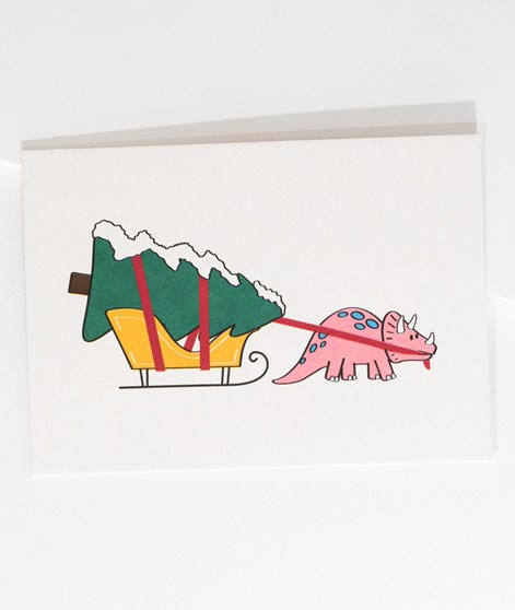 KAUF DICH GLCKLICH Postkarte Christmas Dinosaur Wei