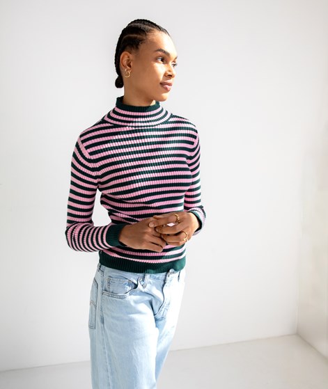 KAUF DICH GLCKLICH Pullover Rosa Dunkelgrn gestreift