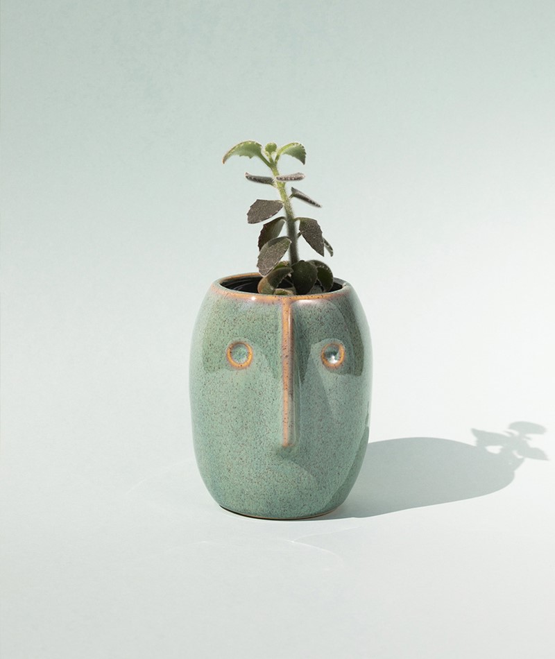 MADAM STOLTZ Flower pot w/face green