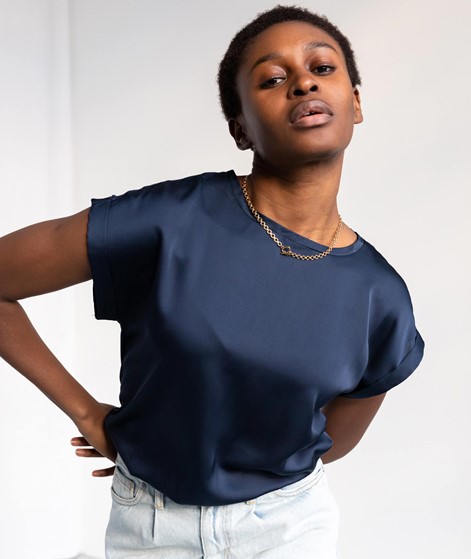 VILA VIEllette Satin T-Shirt blau